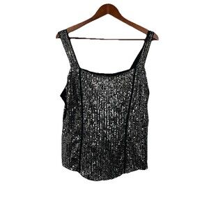 Grace Karin Women's XLarge Black Silver Sequin Tank Top Sleeveless NEW